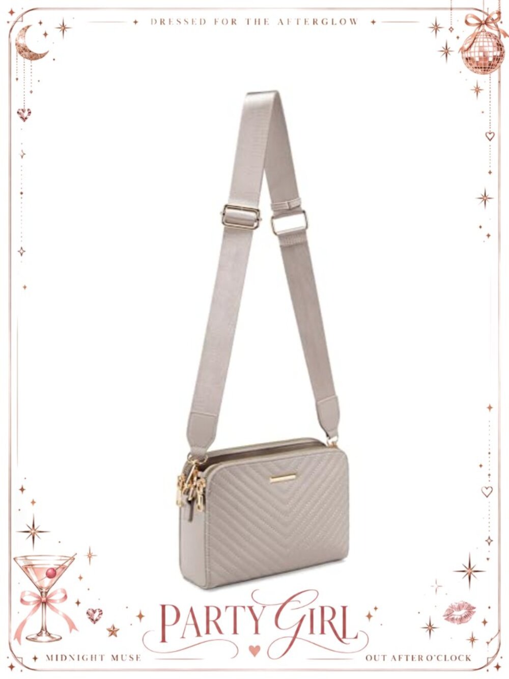 Vegan Leather Crossbody Bag Quilted Wide Strap Small Purse